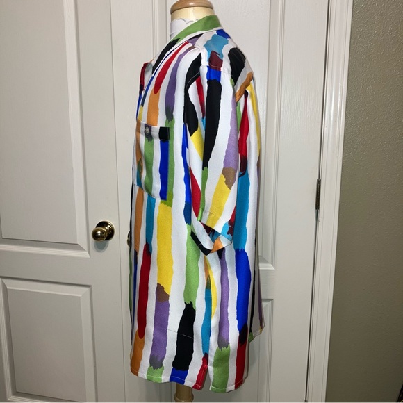 VTG Genelli Silk Shirt MULTICOLOR Paint Design PASTELS - Sz L Excellent! - Picture 9 of 15